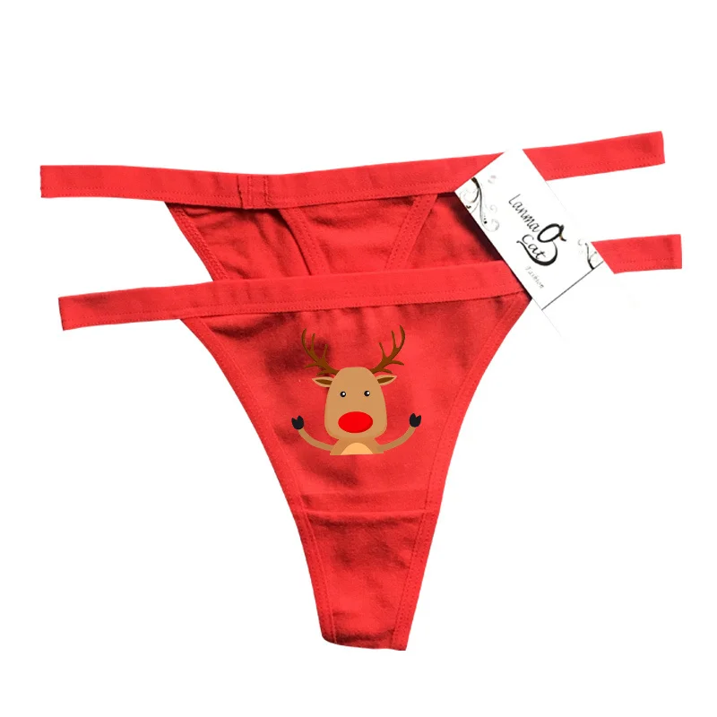 Red Cotton Thongs Underwear For Women Christmas Thongs Sexy Xmas G String  Panties Female Lingerie G-String Thong
