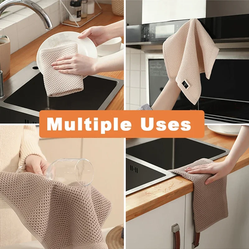 Cotton Towel Soft Absorbent Dishcloth Kitchen Dish Rags Honeycomb Breathable Face Wash Towel Household Cleaning Cloth
