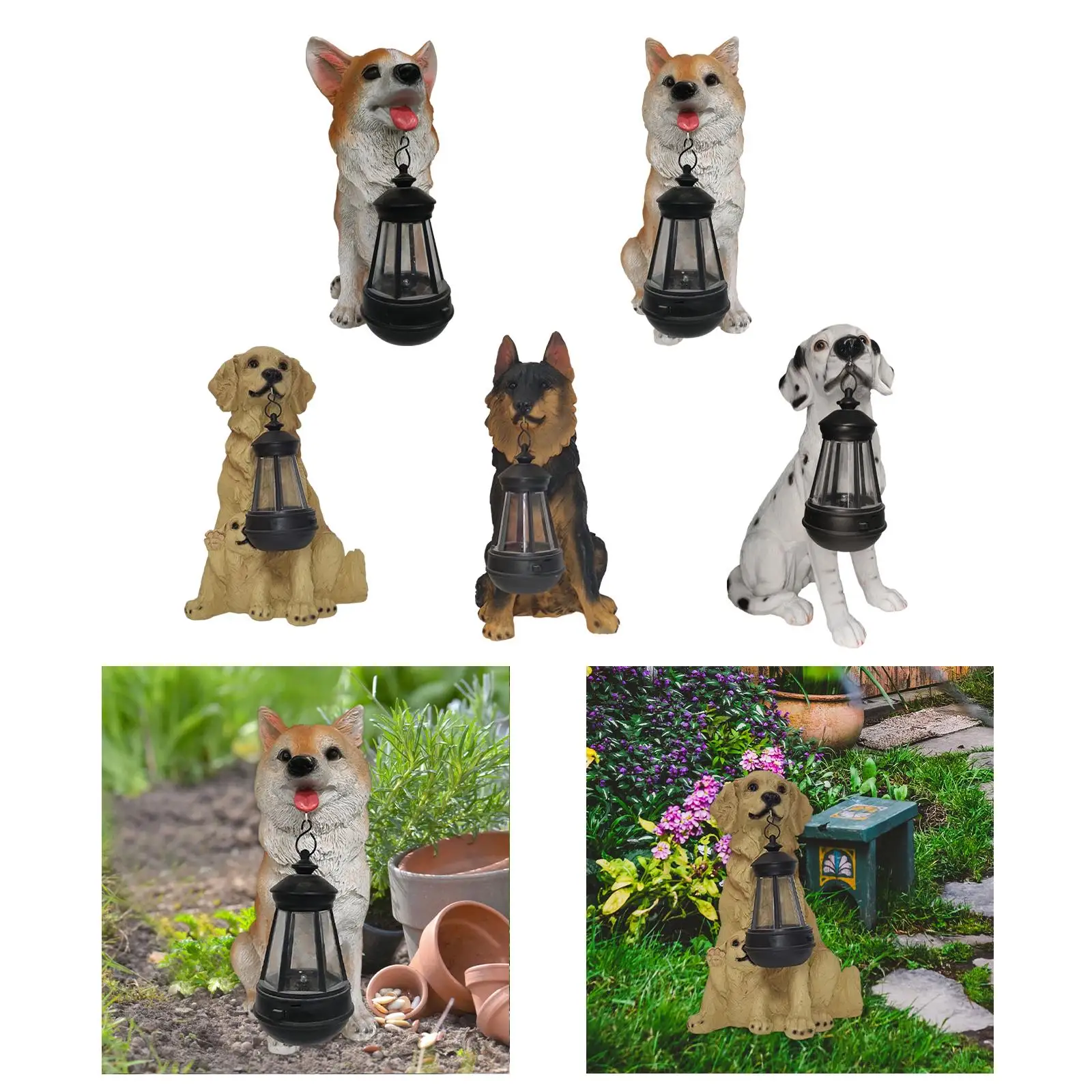 Resin Figurine Hanging Lantern Ornament Art Decor Solar Lights Garden Dogs Statue for Home 5