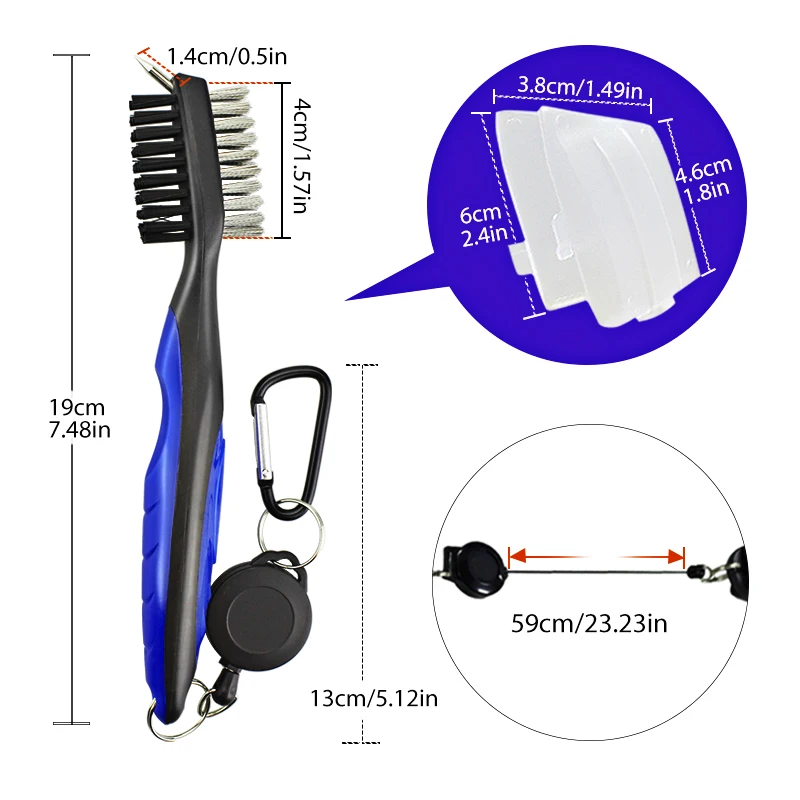 Deluxe Golf Club Cleaner Brush with Carabiner and Groove Sharpener - Premium Golf Sports Accessory
