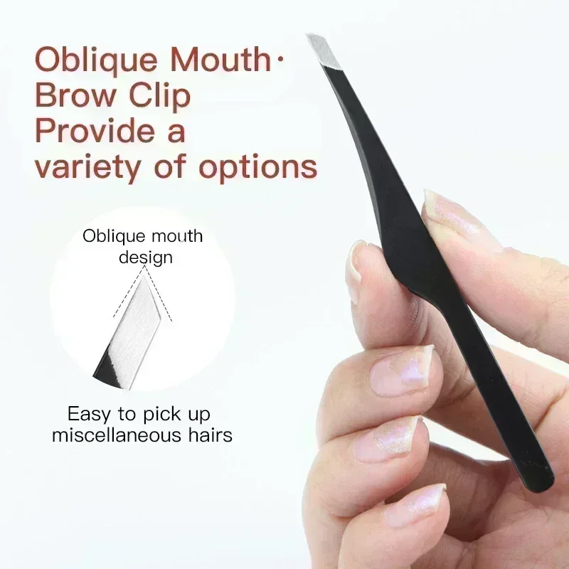 Eyebrow Tweezers Hair Removal Tweezers Stainless Steel Eyebrow Tweezers Slant Tip Point Tip Flat Cosmetic Makeup Tools