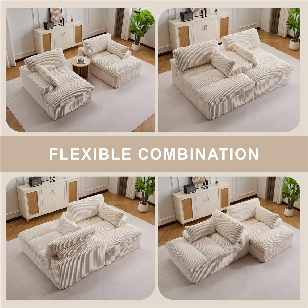 Modernes Luxus-Cordsofa mit Freier Kombination, Übergroßes Ecksofa mit Chaiselongue, Wandelbares Komfortables Wohnzimmersofa – Detail 32