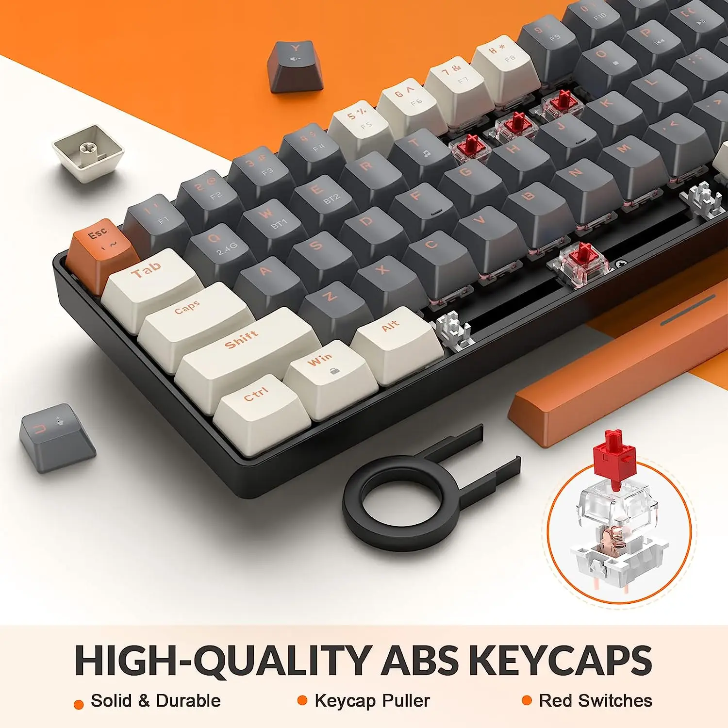 RK68 60% Wireless Mechanical Keyboard, Bluetooth 5.0/2.4GHz with Dual Mode 2-in-1 Receiver, 68-Key Hot-Swappable Gaming Keyboard view 5