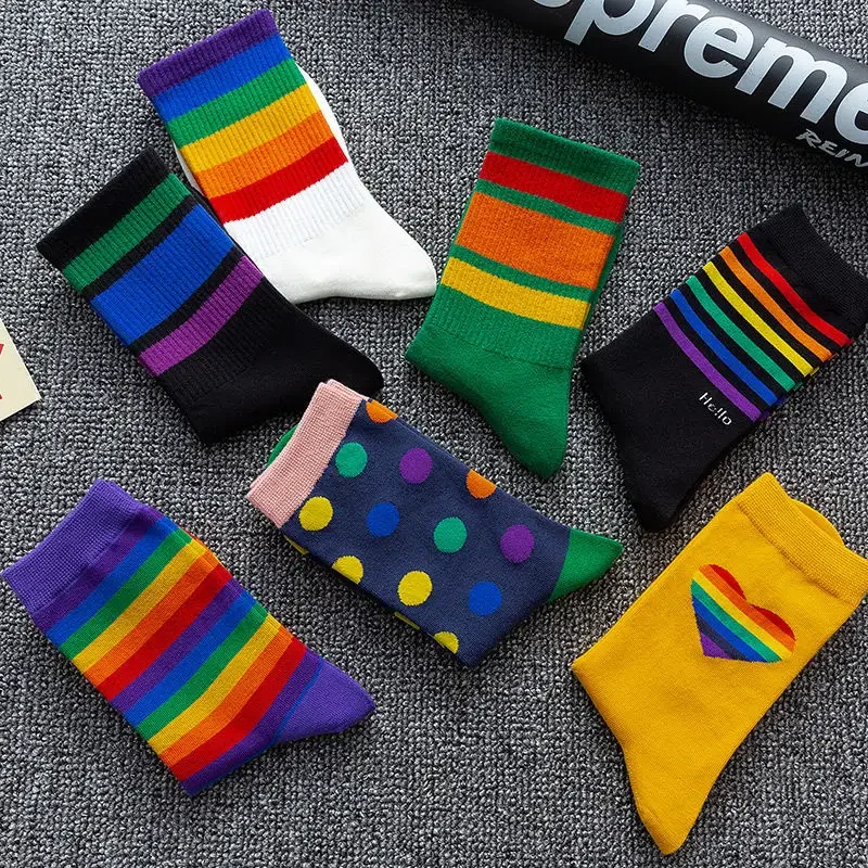 

4 Pairs Women's Socks Cute Harajuku Warm Sock Simple Colorful Striped Short Socks Fashion Spring Autumn Women's Mid Tube Socks