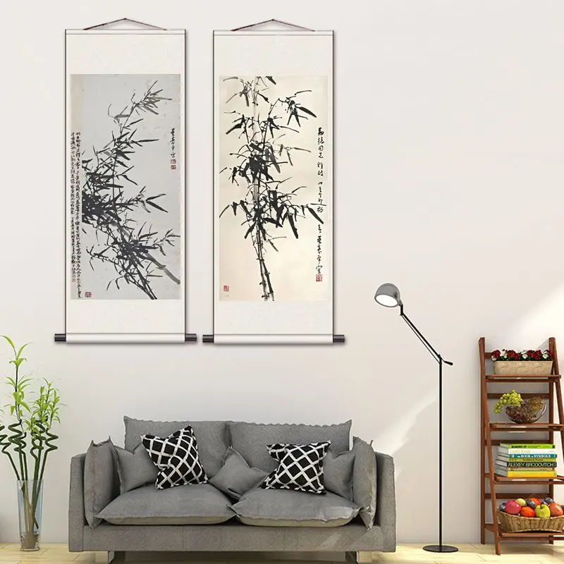 

Chinese Style Plum Bamboo Scroll Paintings Vintage Room Decor Aesthetic Wall Art Living Room Office Home Decoration Wall Decor