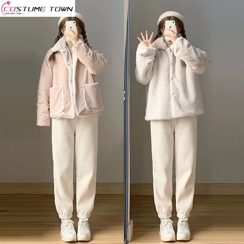 2023 Autumn and Winter New Double Wear Lamb Fleece Cotton Coat Harun Pants Gentle and Lazy Style Two Piece Set Fashion