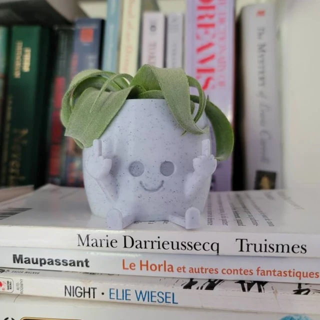 Aranyos Középső Ujj Boldog Ültetvényes Kawaii Zamatos Pot Virág Zöld Növények Háztartási Iroda Asztal Mini Díszítés - Image 3