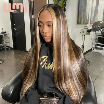 Umi 32 Inch 4/27 Bone Straight Lace Front Wig Full Lace Human Hair Wigs 300% Density 13x4 Straight weave Hd Lace Frontal Wig