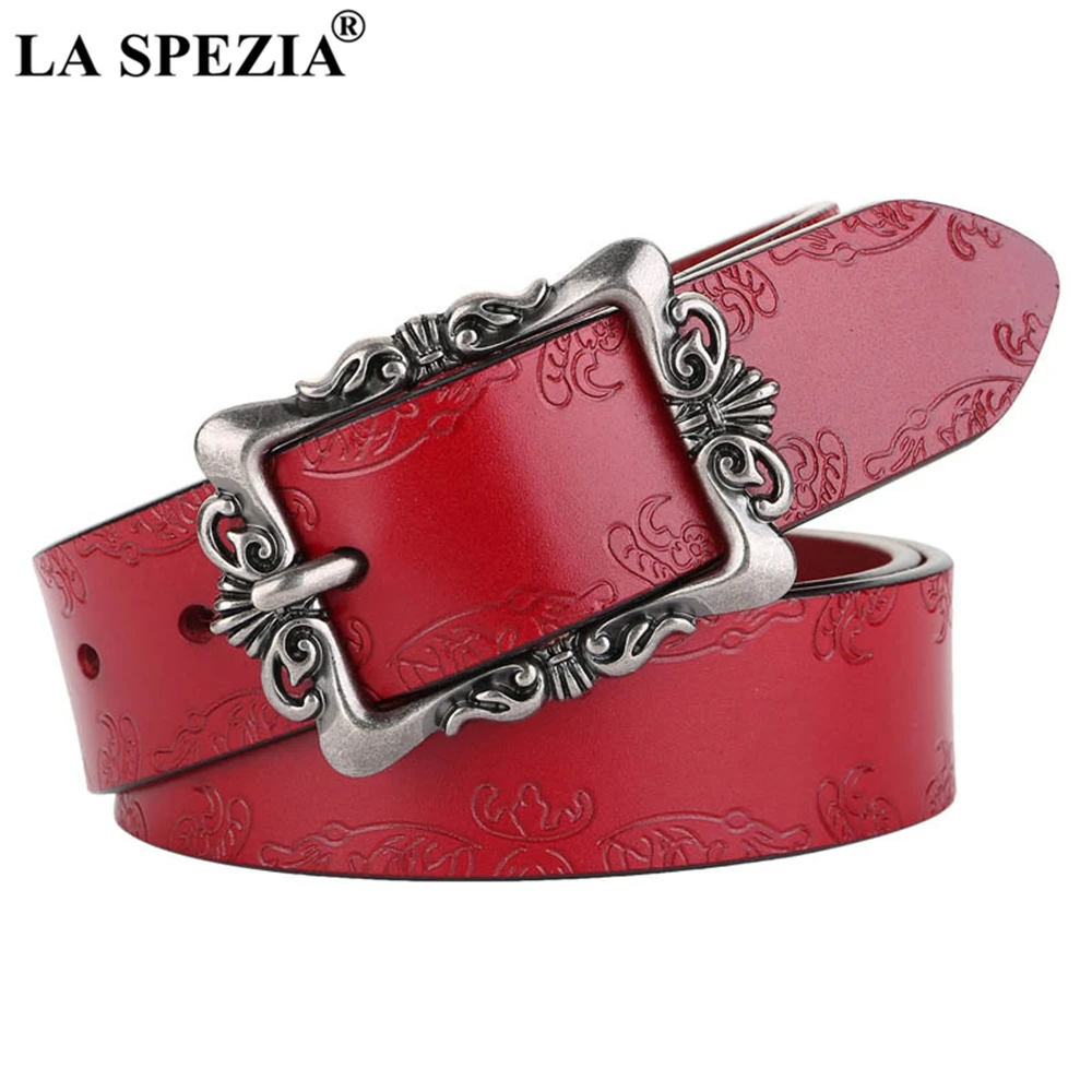 LA SPEZIA Women Belt Real Leather Cowskin Ladies Waist Belt Pin Buckle Female Waistband Vintage Accessories Jeans Strap 110cm