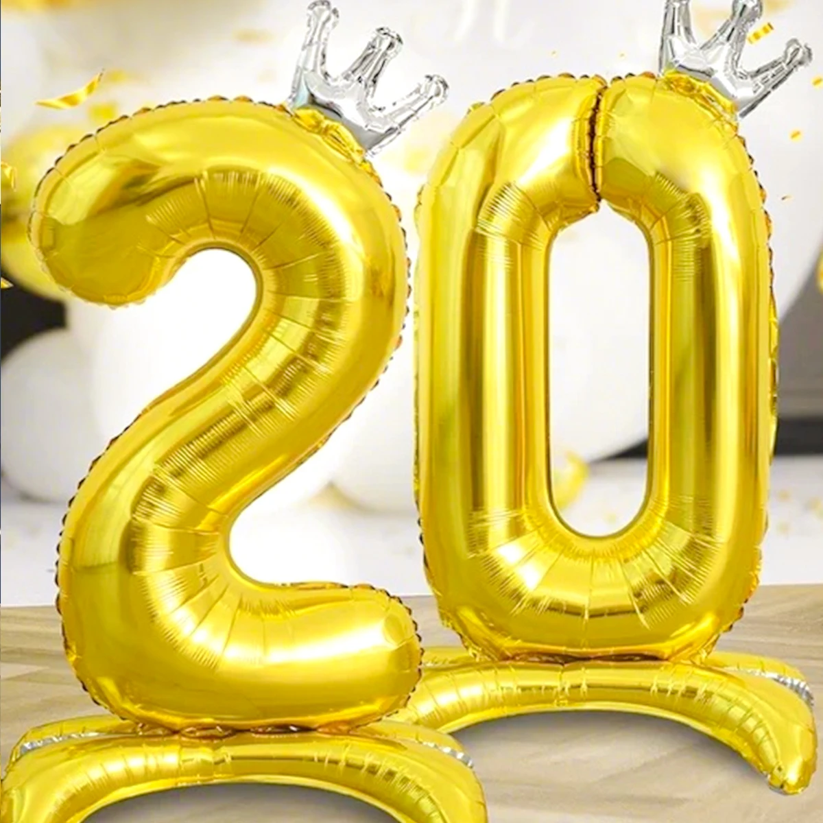 1 Großer 40-Zoll Goldener Kronen-Zahlenballon mit Sockel, Geburtstagsparty-Dekoration, Foto-Requisite, Jubiläumsgeschenk