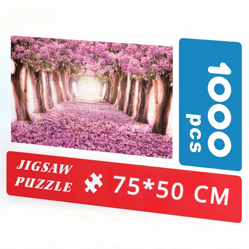 75*50cm Adult Paper Jigsaw Puzzle 1000PCS Sakura Avenue Adult Stress Relief Children Educational Entertainment Christmas Gift 3