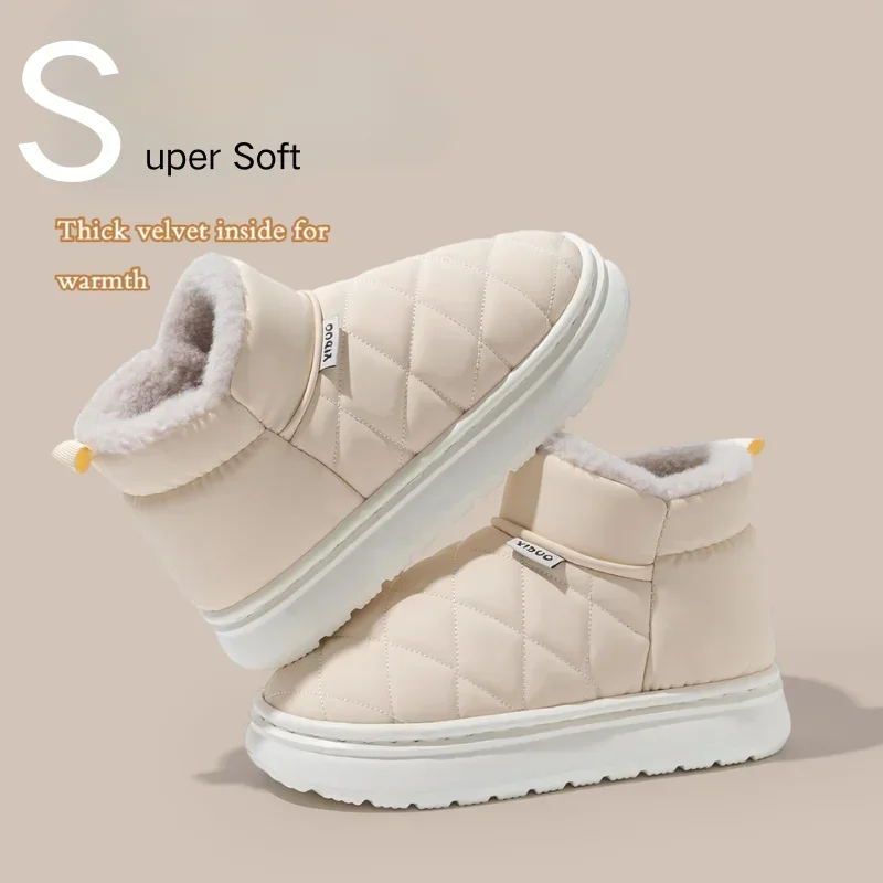 Winter Snow Boots For Women Fur Lined Warm  Boots Ankle Thick Soled Slippers Leather Wool Shoes Non Slip Outdoor