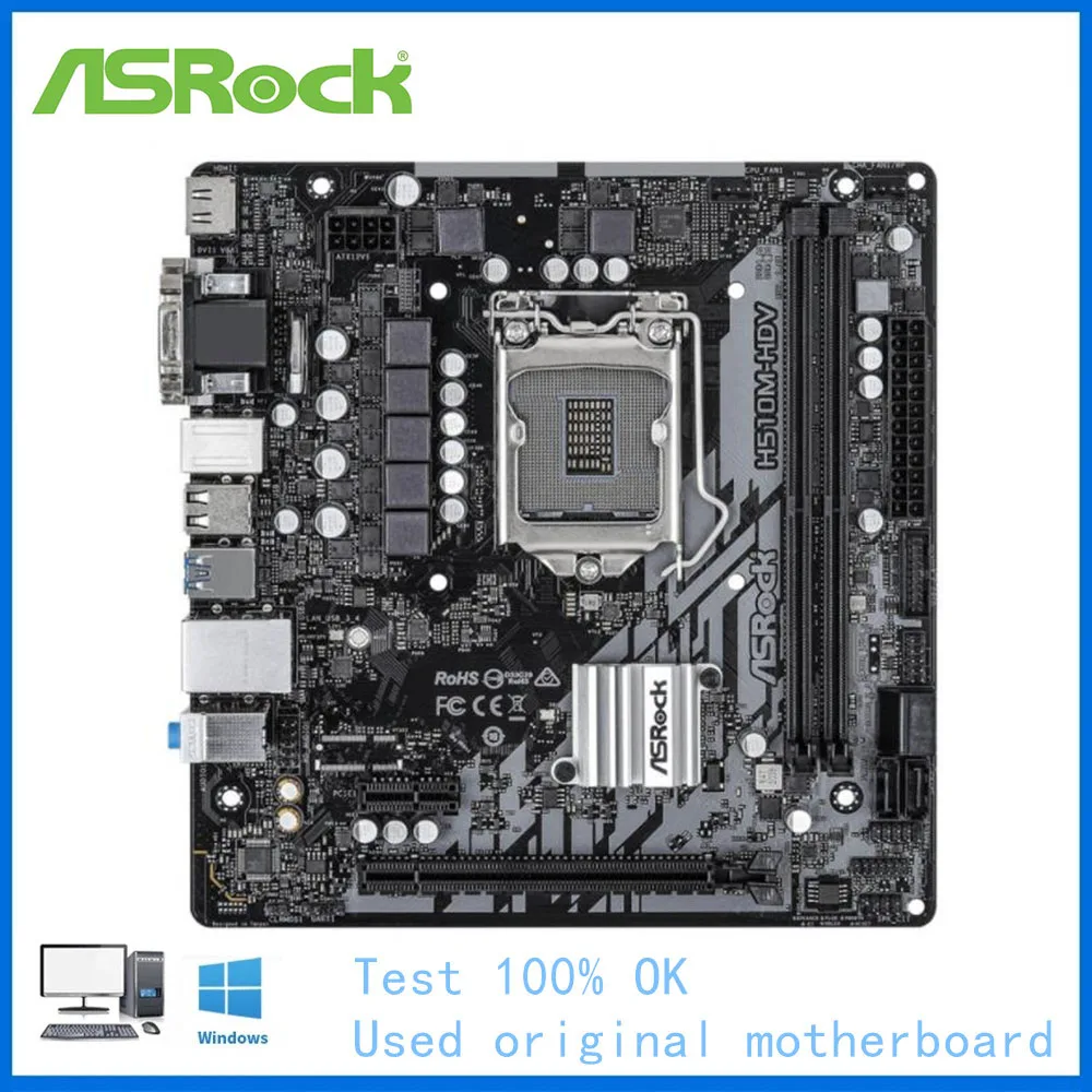 

H510 Motherboard Used For ASRock H510M-HDV Motherboard Socket LGA1200 DDR4 Desktop Mainboard support 11400 10100F