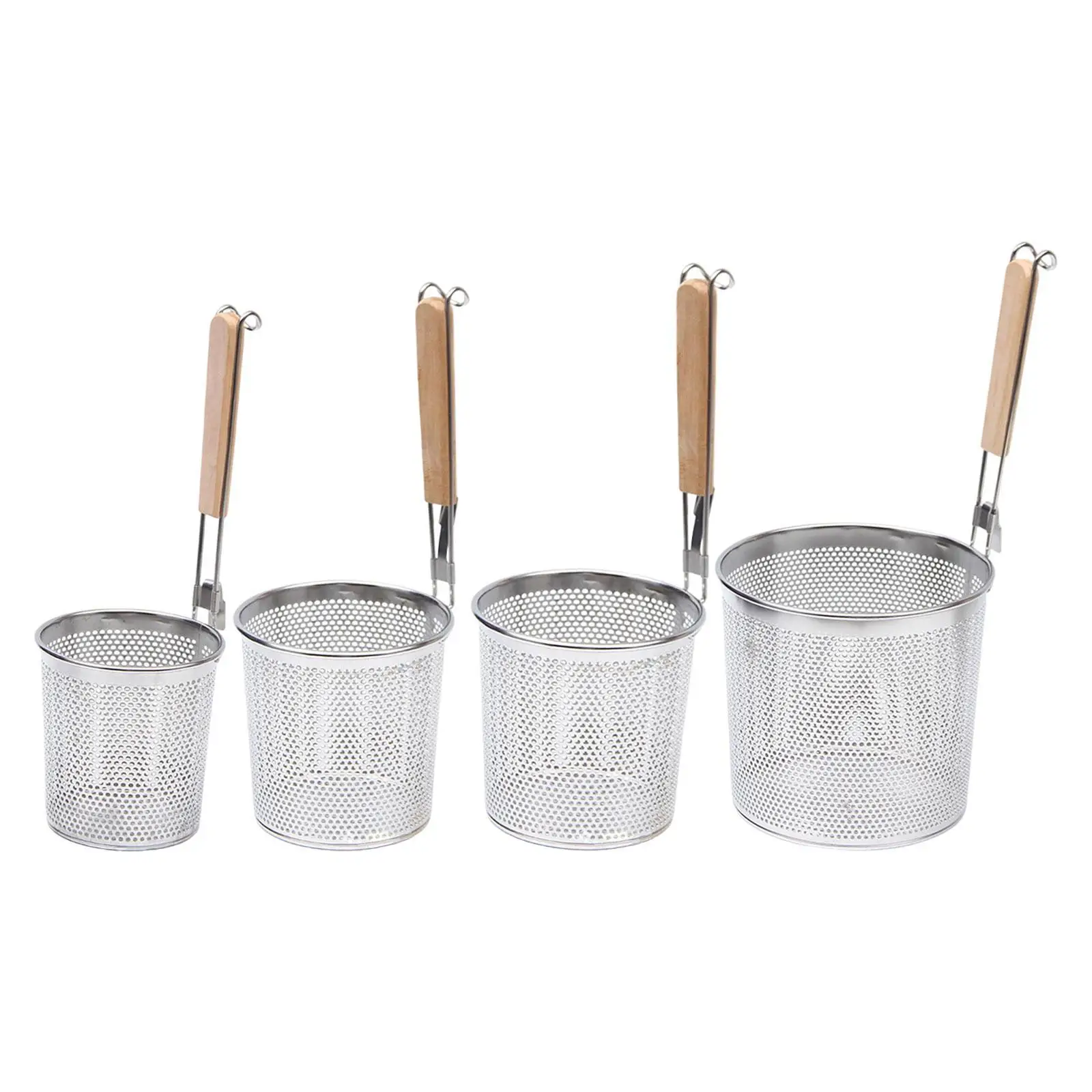 Stainless Steel Pasta Strainer Frying Serving Basket with Wood Handle for Onion Stainless Steel Pasta Strainer Frying Serving Basket with Wood Handle for Onion