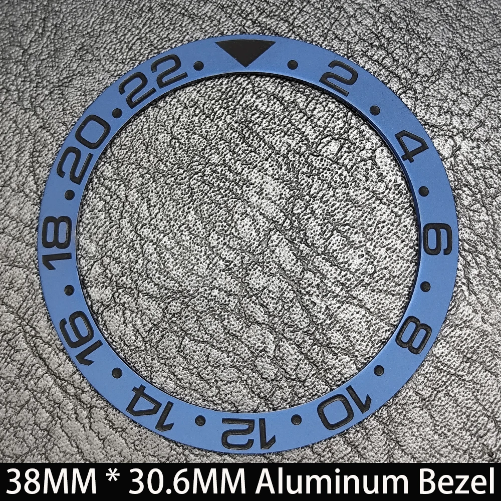 Elegant Blue Luminous Bezel GMT and Diving Watch Insert, Sloping 38mm x 30.6mm Ceramic/Aluminum