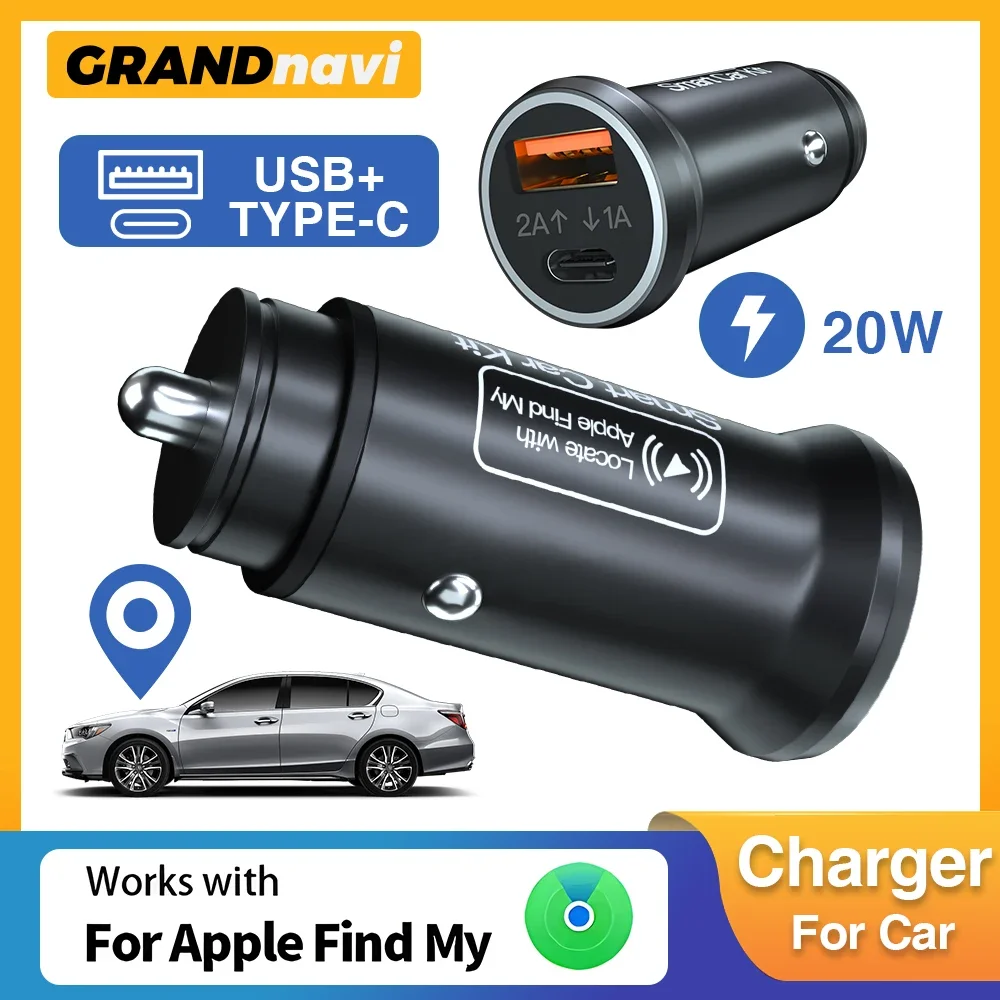 Universal Mini Car Charger Cigarette Lighter USB Type-C Adapter GRANDNAVI Hidden GPS Locator Track IOS Apple System Find My