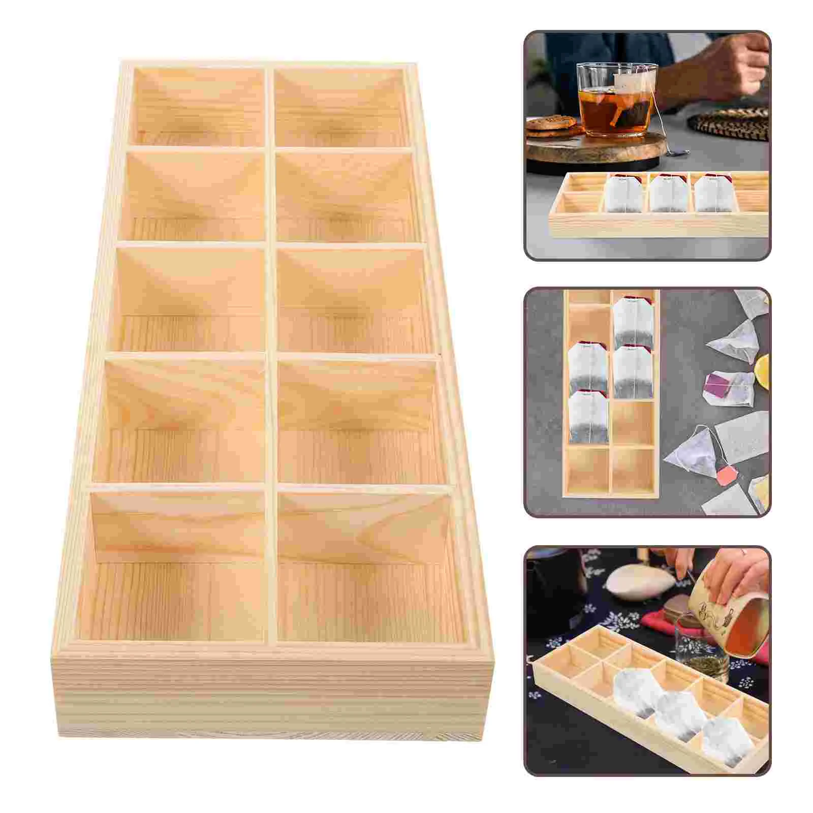 

Wooden Tea Bag Sugar Packets Kitchen Countertop Organizer Tray Plate Coffee Bar Holder Drawer for Bags