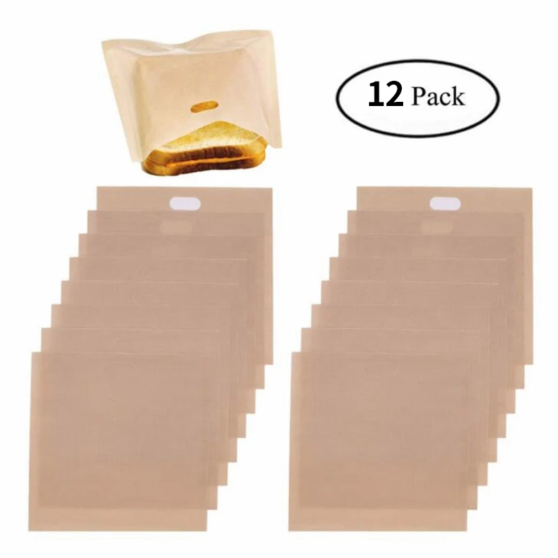

12Pcs Reusable Toaster Bag Non-Stick Bread Baking Bag Sandwich Bags Toast Microwave Heating Pastry Tools