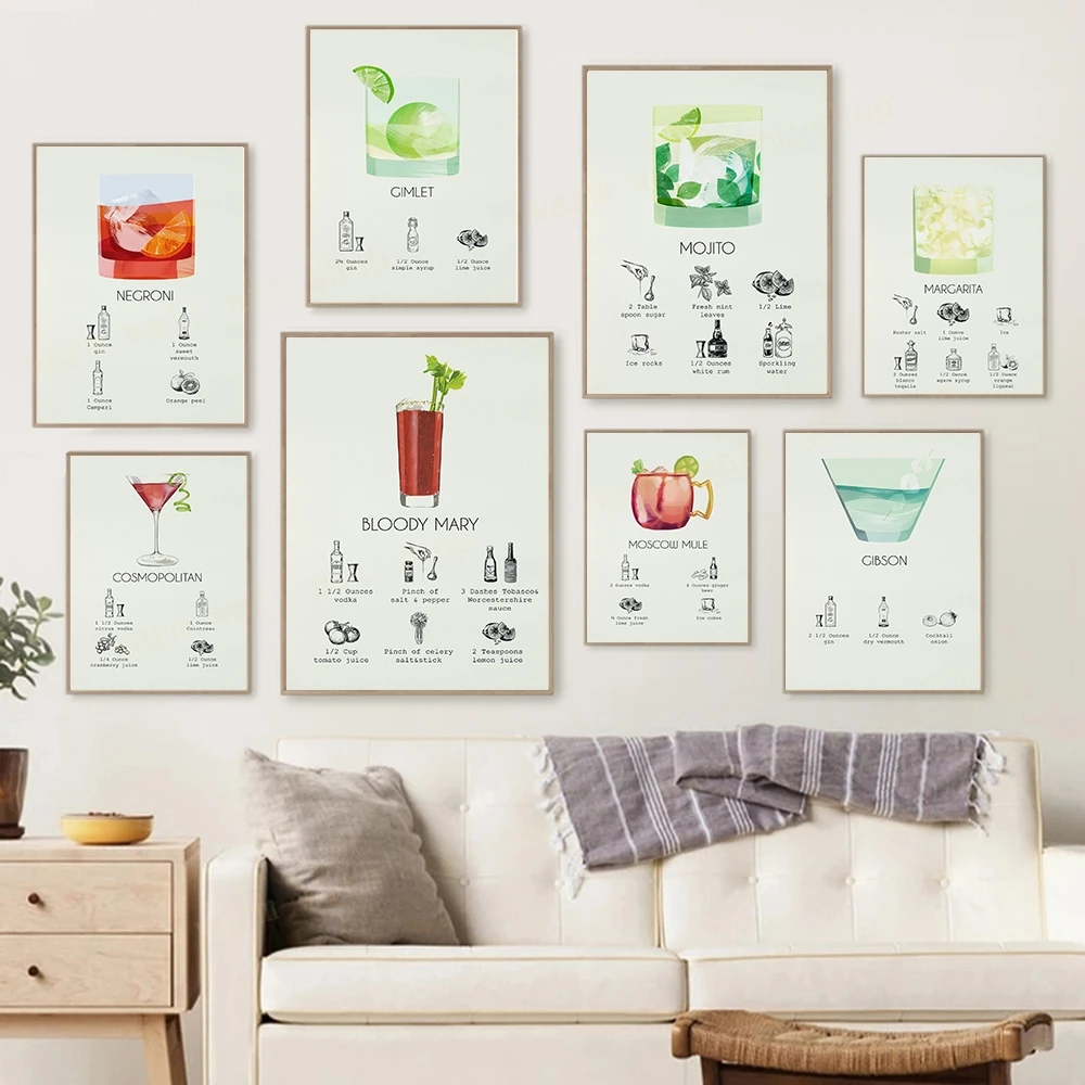 Gin And Tonic Wall Print Poster Mojito Cocktail Nordic Drinks Prints Canvas Painting Bar Wall Art Picture Living Room Decoration