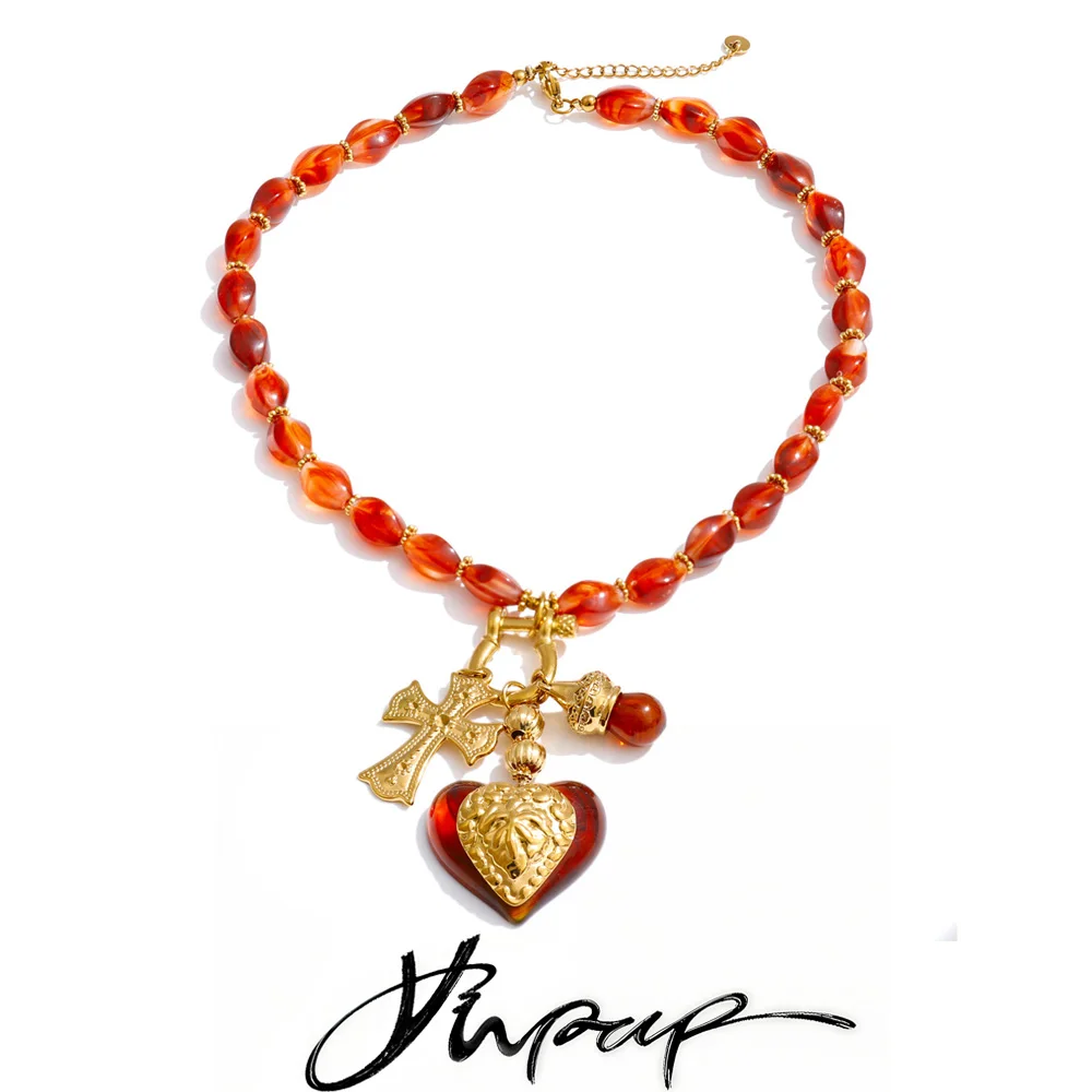 Yhpup Handmade Necklace Amber Acrylic Resin Beads