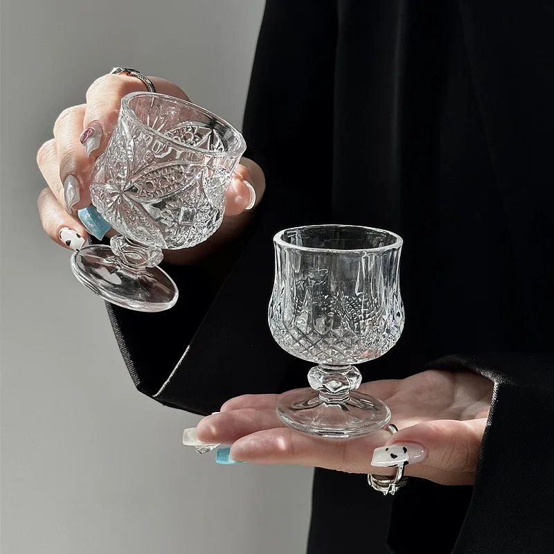 White Wine Glass Retro Goblet with Relief Pattern Shot Glass Set Party Bar KTV Shochu Spirit Transparent Drinking Glasses 50ML wine cup wine glass spirits cup drinking glasses