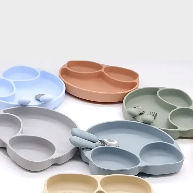 

Набор детских силиконовых мисок и ложек с мультяшным рисунком, всасывающая посуда для мам и детей