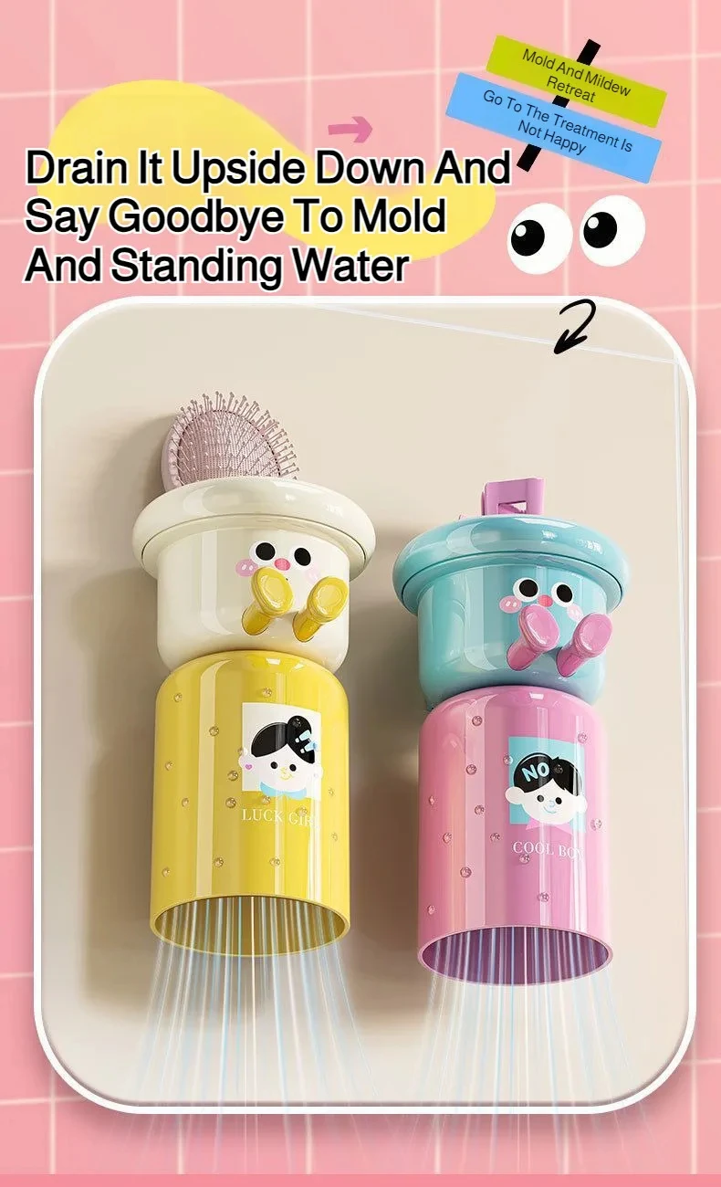 Cartoon Magnetic Toothbrush Holder Wall Mounted Bathroom Cup Organizer_voghion.com