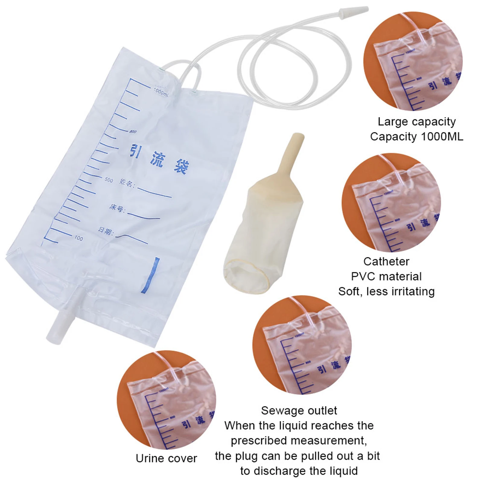 25pcs 1000ml Male Disposable Drainage Bag Household Urine Collection Bag Healthy Care