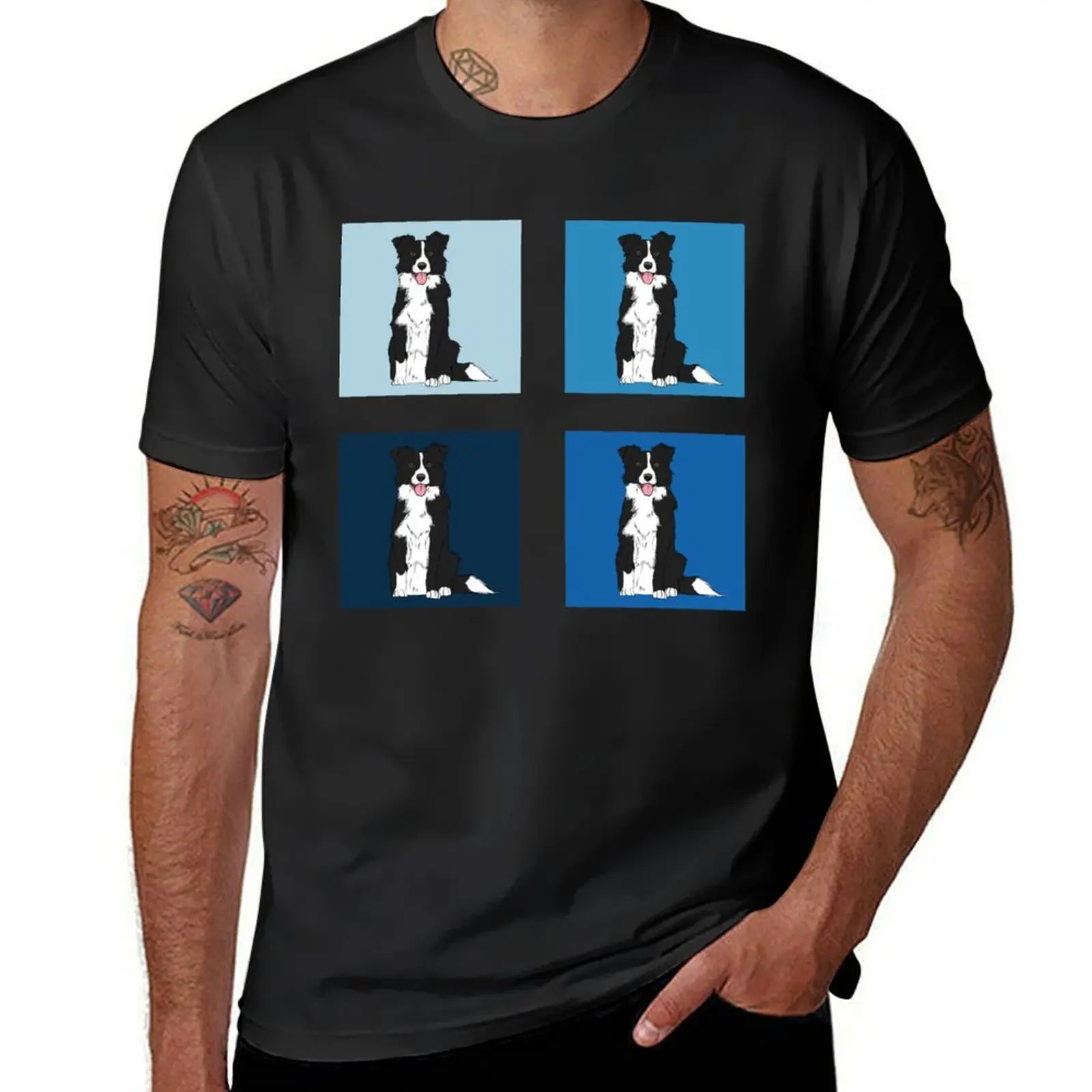 Border Collie: Blue T-Shirt summer top customs mens big and tall t shirts