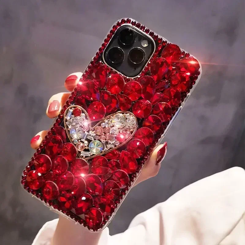 Bling Glitter Diamond Love Phone Case For iphone 15 13 Pro 12 Mini 11 14Pro MAX XSMAX XR For iphone 16 PLUS Rhinestone Cover