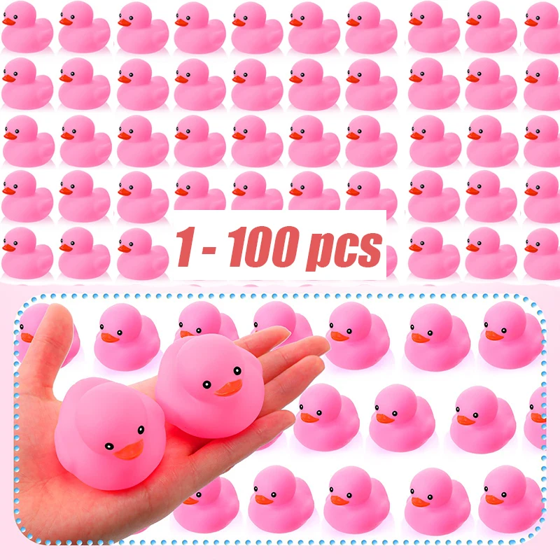 10-200pcs Pink Rubber Duck Bath Toys, Mini Squeak Ducks Bulk for Tiny Baby Shower Preschool Bathtub Toy Pool Party Supplies