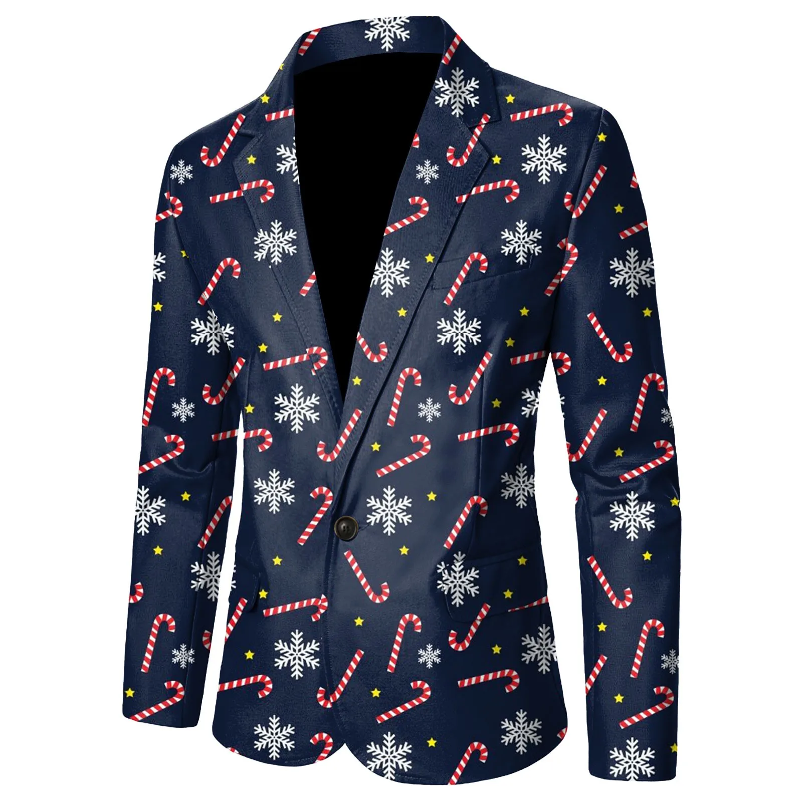 Christmas Gift Men Suit Coat Fashion Christmas Printed Pocket Lapel One Button Slim Fit Blazer Men Winter Party Jacket Plus Size 4