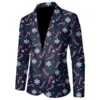 Christmas Gift Men Suit Coat Fashion Christmas Printed Pocket Lapel One Button Slim Fit Blazer Men Winter Party Jacket Plus Size 4