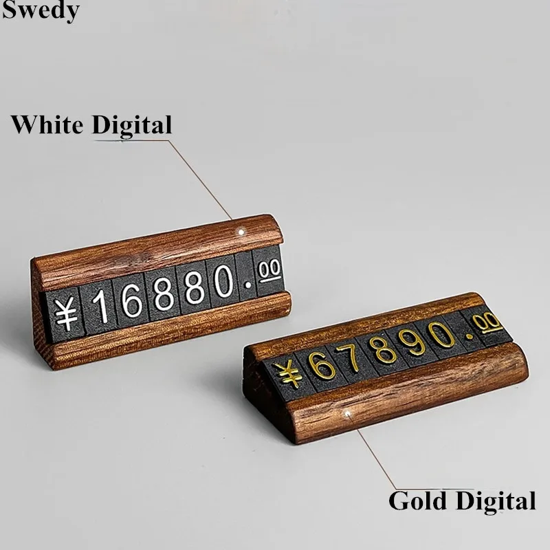 Mini Wood Combined Number Price Cube Tag Jewelry Adjustable Number Pricing Label Sign Holder Card Stand 10 Sets / Box