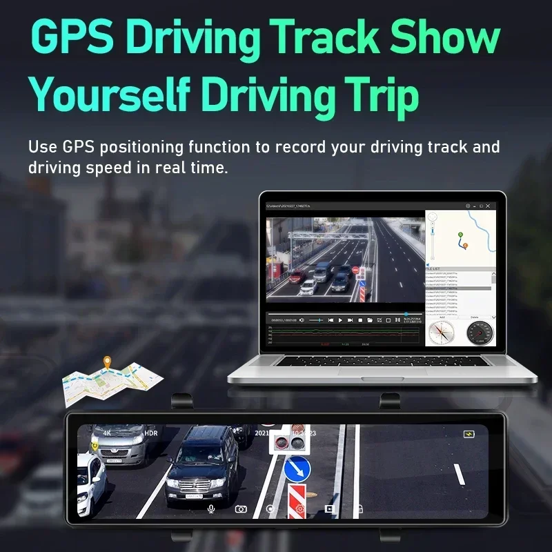 Jansite 11.26" Car DVR 4K Dash Cam 2.5K Rear Camera Time-lapse Video Recorder 2160P Dual Lens Rear View Camera Park Monitoring dash cam