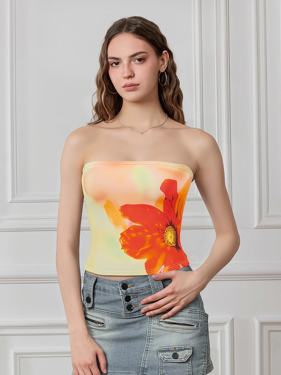 Women s Floral Print Off Shoulder Crop Top with Ruched Sides and Backless Design Perfect for Summer Outfits