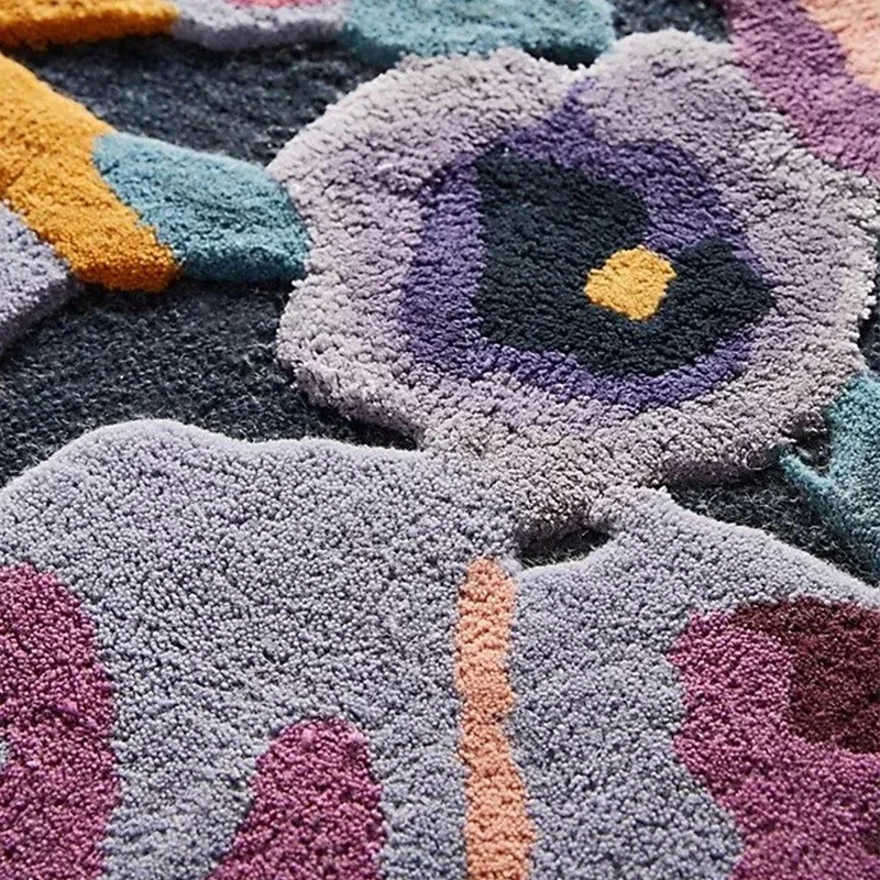 Living Room Flower Design Carpet Bedroom Decor Pastoral Art Designer Handmade Custom Floor Mat Irregular Moss Rug Decoration 6