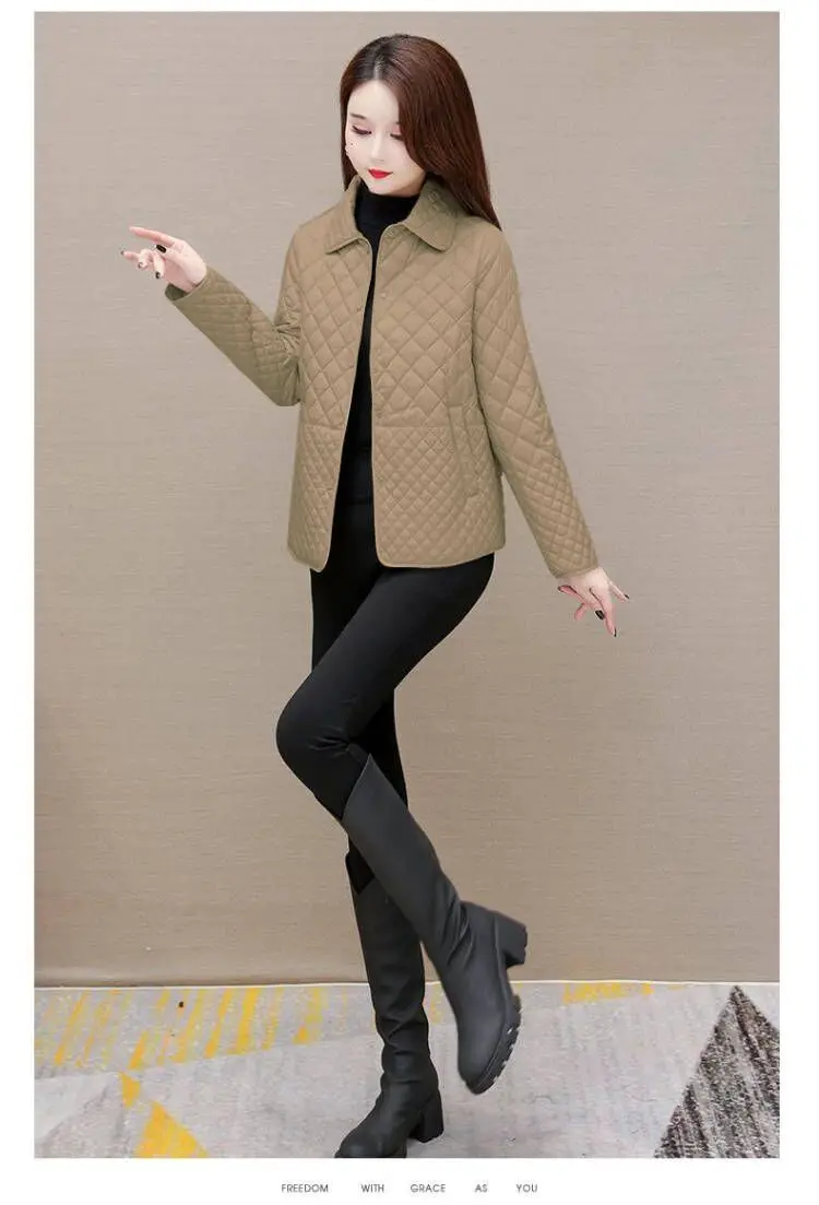 Autumn Winter Women Midi Plaid Quilted Coats Fashion Female Korean Clothing New Solid Casual Thicken Warm Long Sleeve Jackets