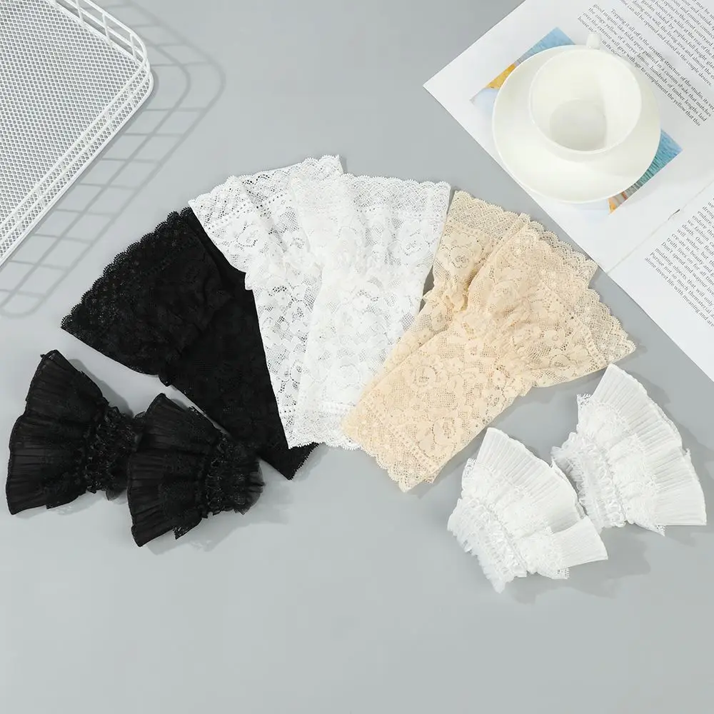 1Pair Sun Protection Gloves Sweater Decorative Scar Cover Detachable Sleeve Cuffs Ruffles Elbow Sleeve Fake Sleeve Lace Cuffs