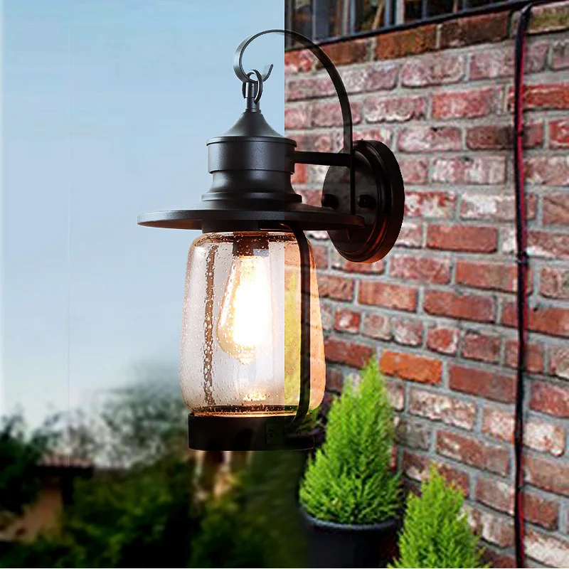 

American Outdoor Glass Wall Lamp Waterproof Courtyard Door Lamp Garden Villa Entrance Lamp Retro Street Lamp Outdoor Wall Light