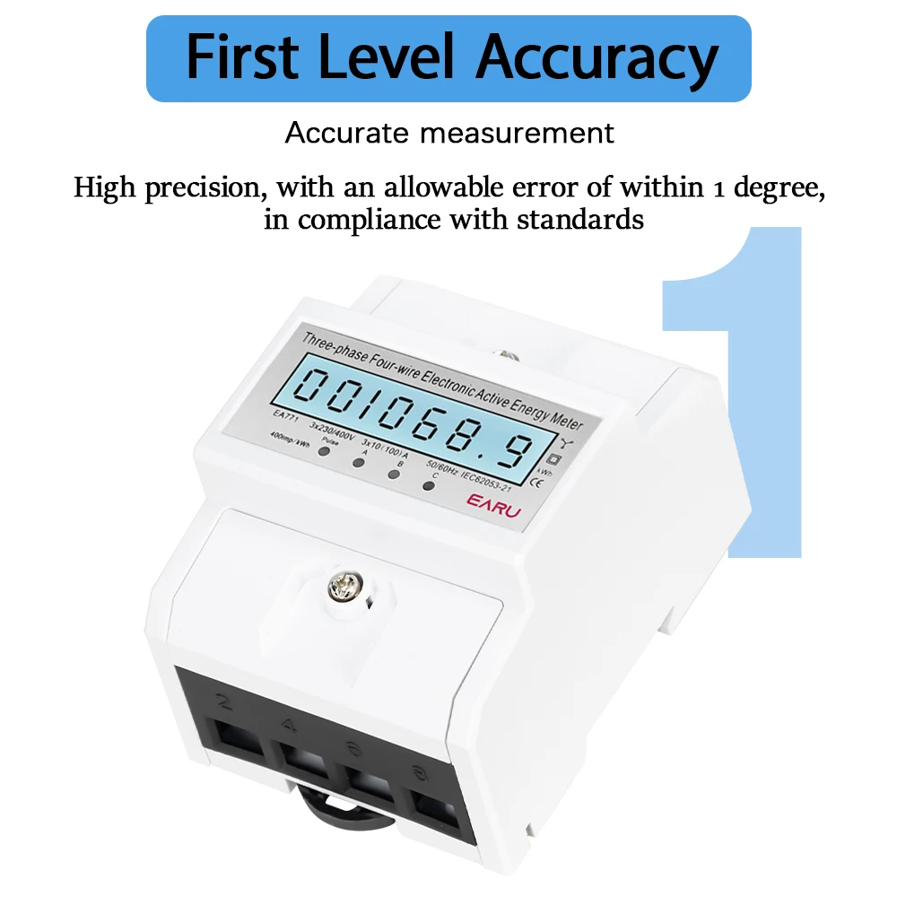 Din Rail AC 230 380V 3 Phase 4 Wire energy meter Power Consumption Monitor kWh Meter Wattmeter Bivolt 100A 50/60Hz LCD Backlight