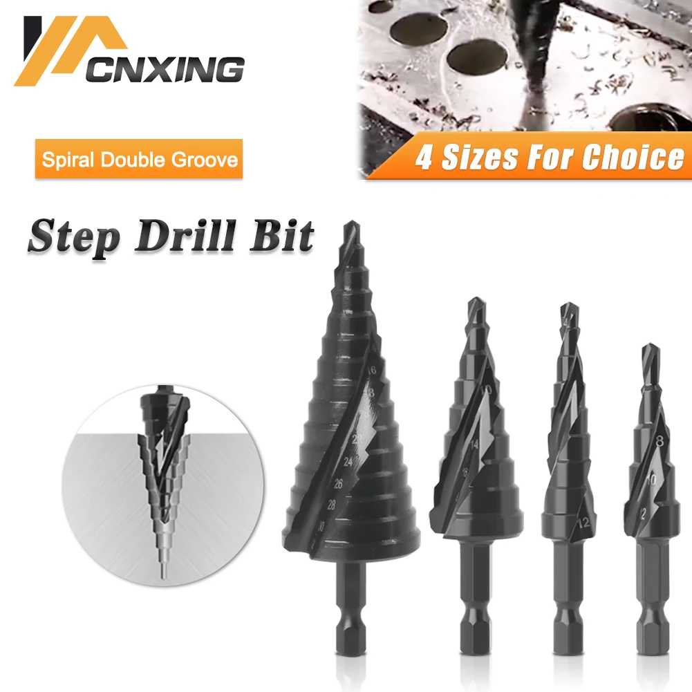 4-12/20/32mm HSS Drill Nitride Coated Step Hole Metal Wood Cone Step Drill Bit Multiple Spiral Groove Hole Saw Pagoda Drill