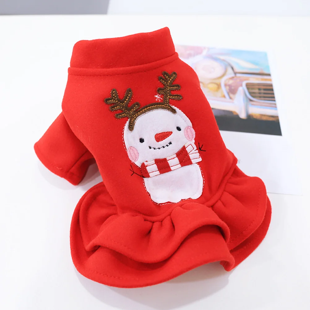 

Christmas Dresses Skirt: Adorable Snowman Red Dress Clothes Winter Warm Clothes for Small Cat ( Size )