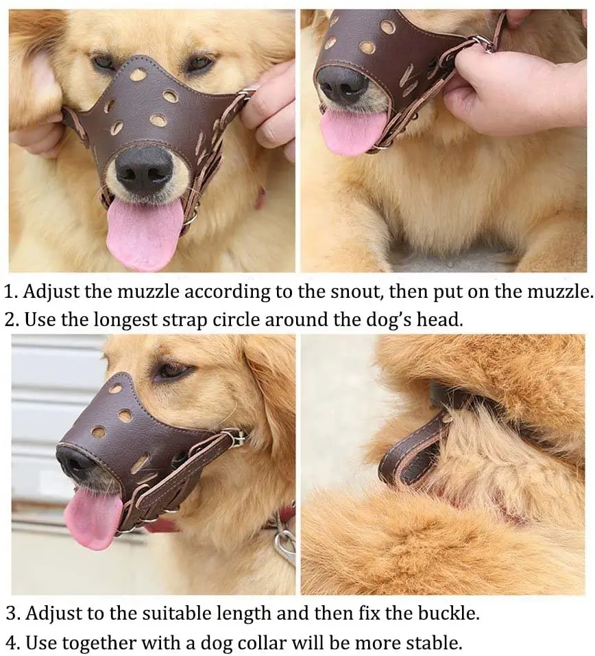 Pet Dog Muzzle Adjustable Breathable PU Leather Muzzles Stop Biting Barking Chewing For Small Medium Large and X-Large Dogs
