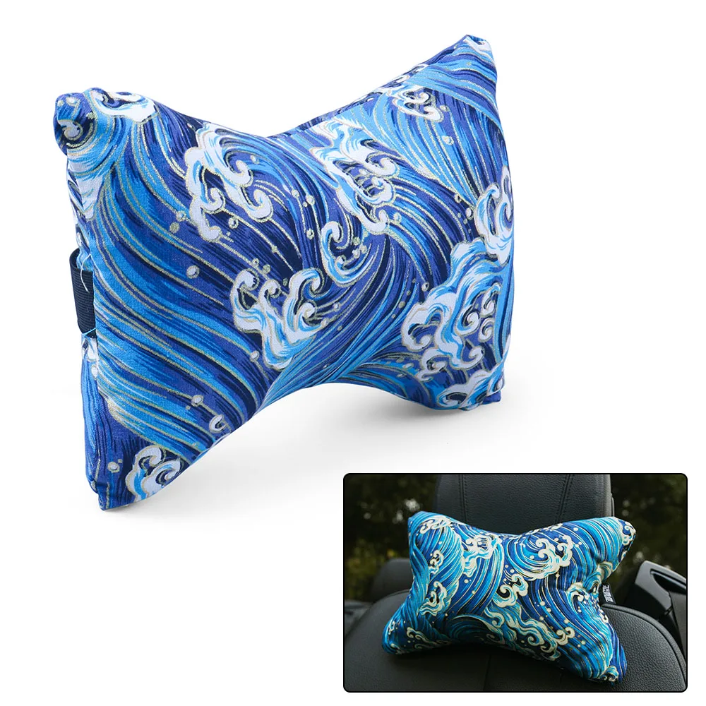 JDM Japanese Ukiyo-e Car Seat Head Neck Rest Pillow Car Cover Vehicular Pillow Seat Headrest Accessories 1pcs