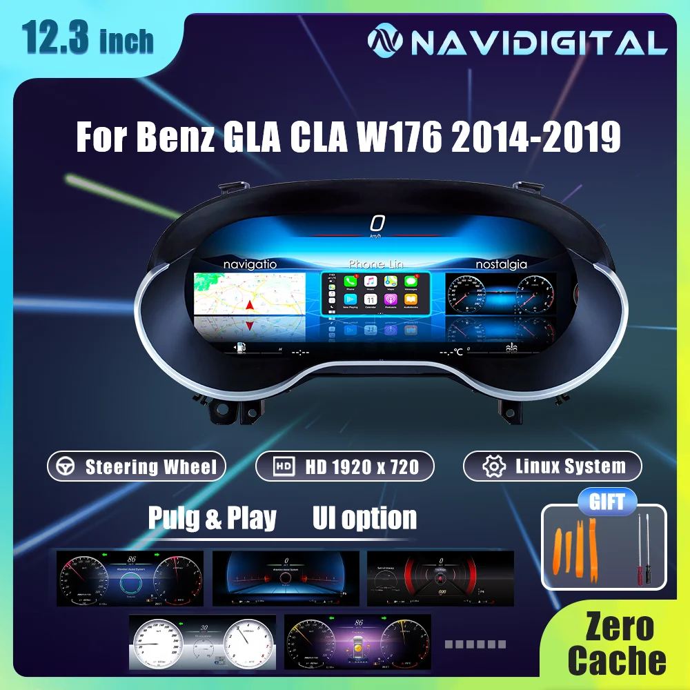 Racimo de tablero Navigital de 12,3 pulgadas para Mercedes Benz C GLA CLA W176 117 C177 X156 2014 6 Ntg4.5 5,0 cabina de panel de instrumentos automáticos 1