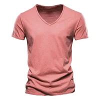 Nouveau 100% coton hommes T-shirt hauts col en V mince à manches courtes t-shirts de haute qualité hommes mode Fitness T-shirt chaud pour hommes taille S-5XL 2
