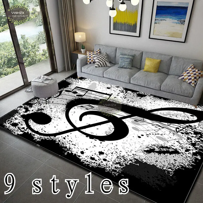 

Black Music Note Carpet Vintage Black Throw Rug Non-Slip Floor Doormat Decor Comfortable Carpet for Living Room Bedroom Mats