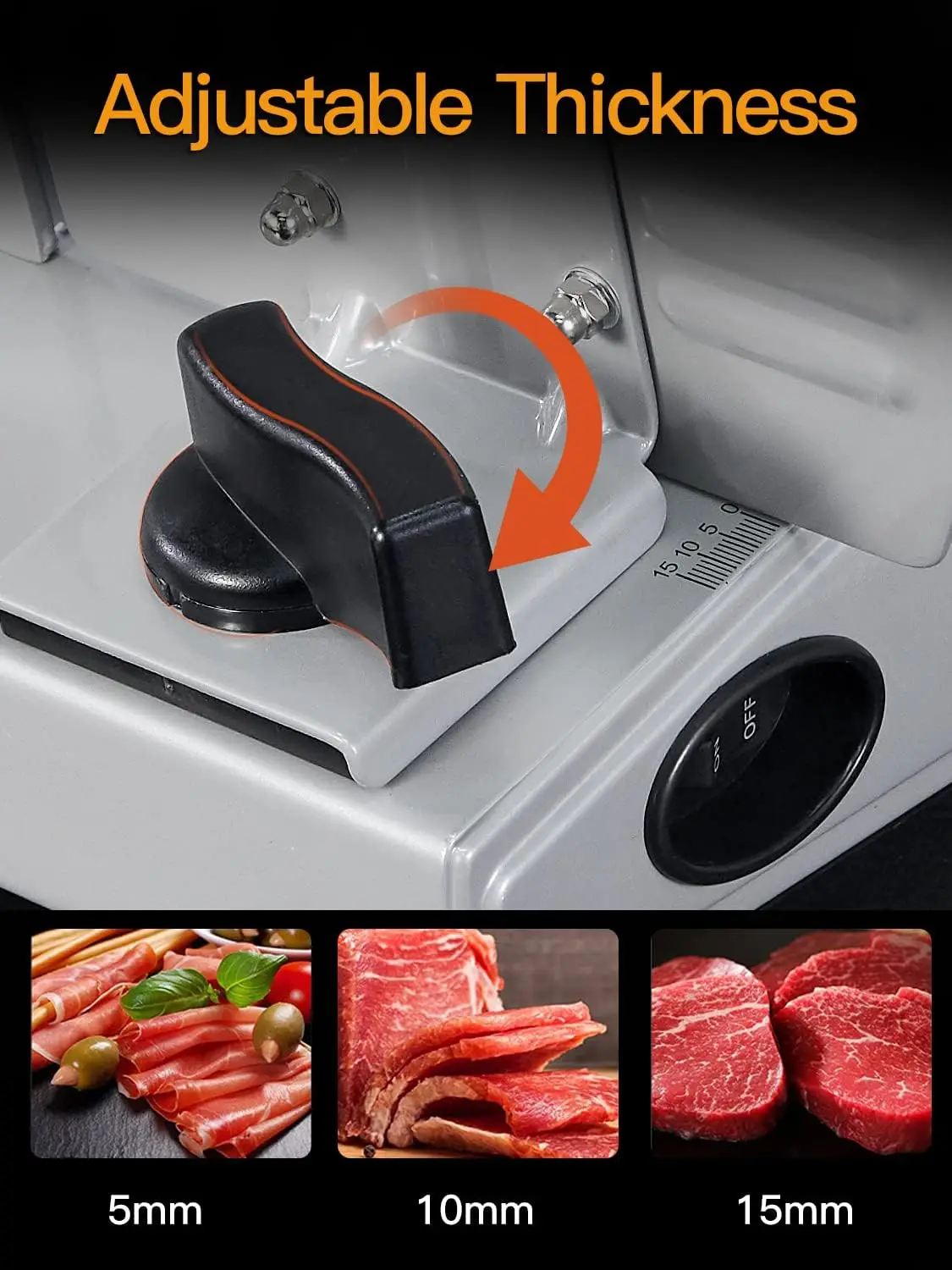 Slicer, 200W Electric Food Slicer with 2 Removable 7.5" Stainless Steel Blades and Stainless Steel Tray, Child Lock Protect 5