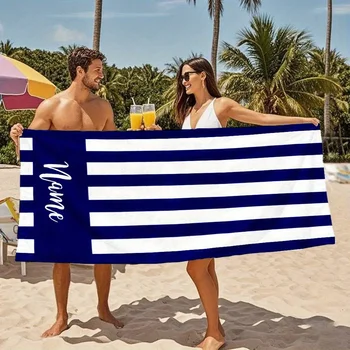Personalized Striped Microfiber Beach Towel 1